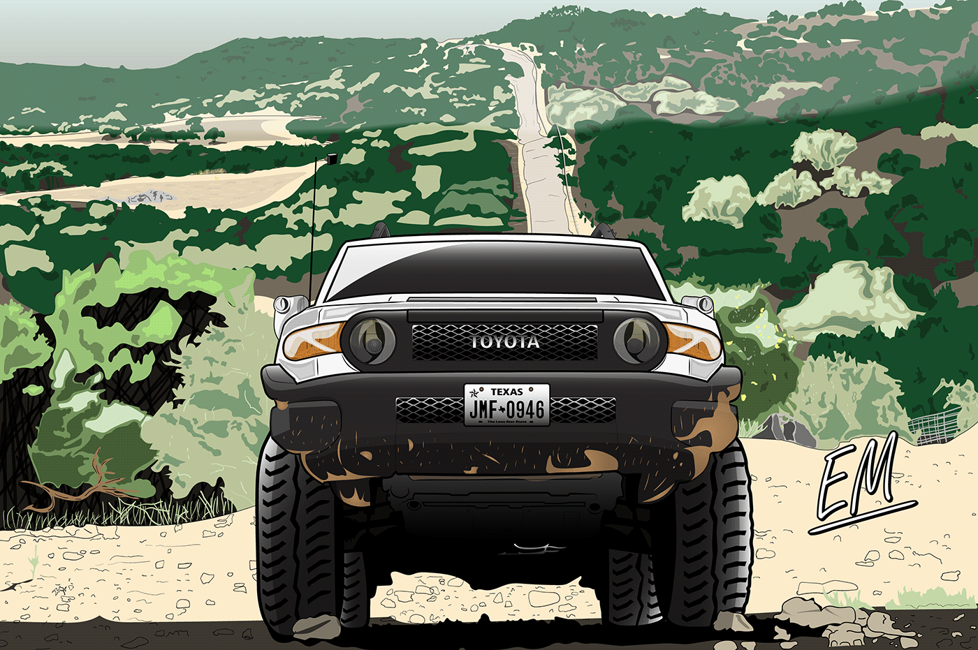 toyota Toyota FJ Cruiser ILLUSTRATION  Truck Illustrations fiverr 4x4 Landscape Illustrator Client texas