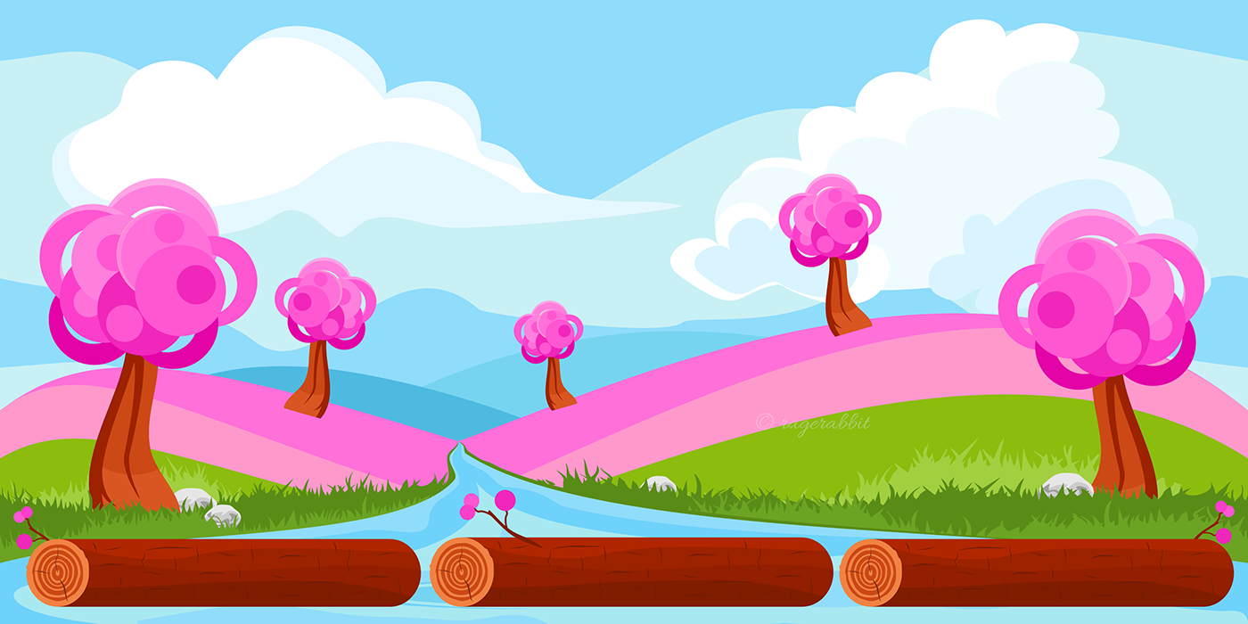game assets background pink spring vector ragerabbit trees