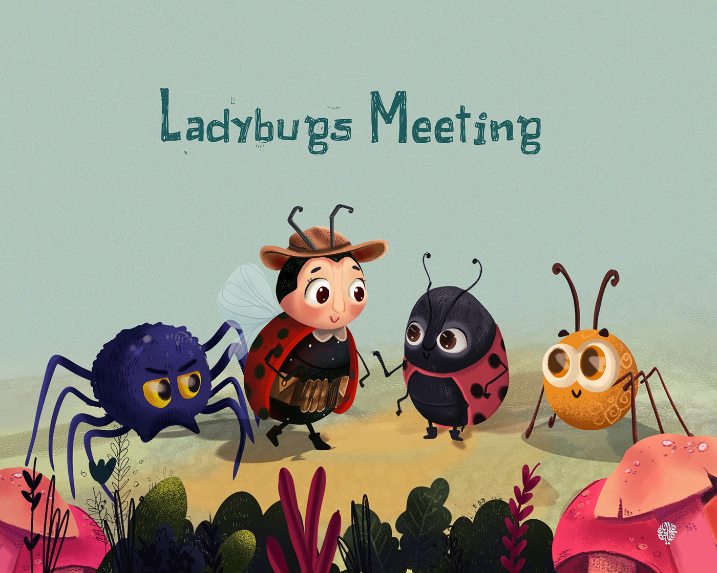#illustration digitalpainting Illustrator design painting   forest ladybug meeting garden leaves