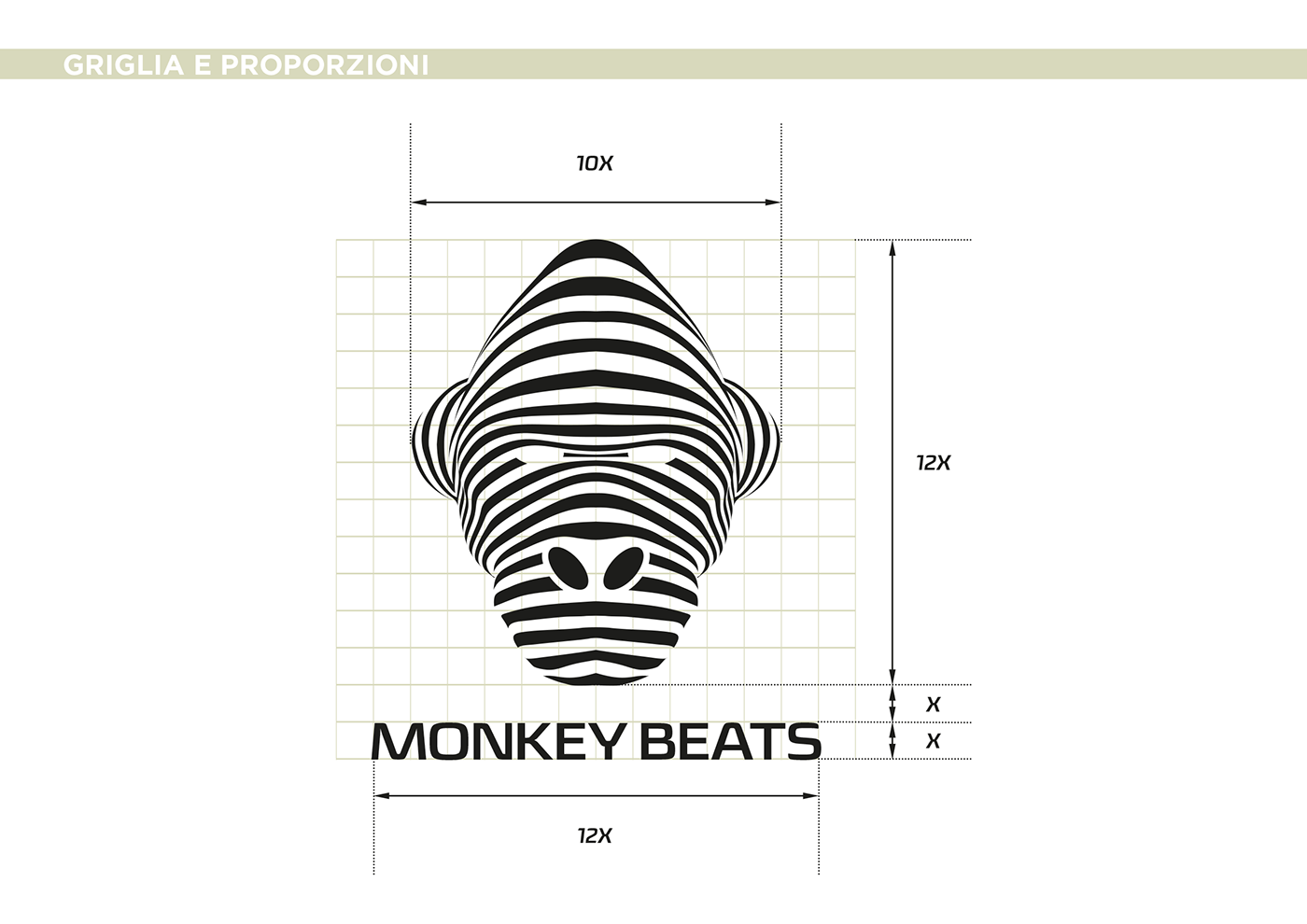 monkey beats records electronic music marco natolli Sushi Design Studio logo manual design branding gestalt negative space gestalt psycology black white stripes
