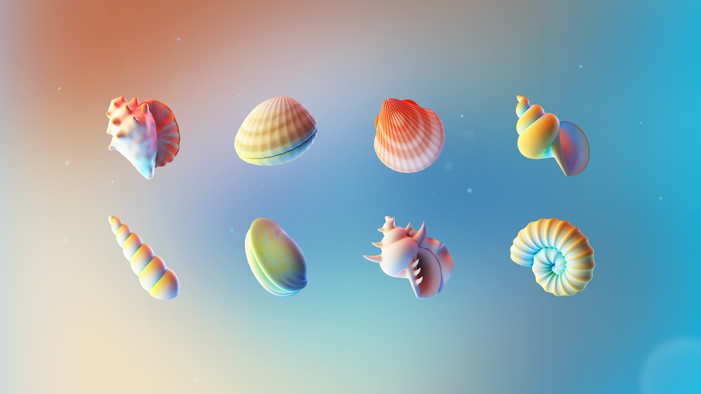3D cinema 4d color creative design motion graphics  sea shell TikTok