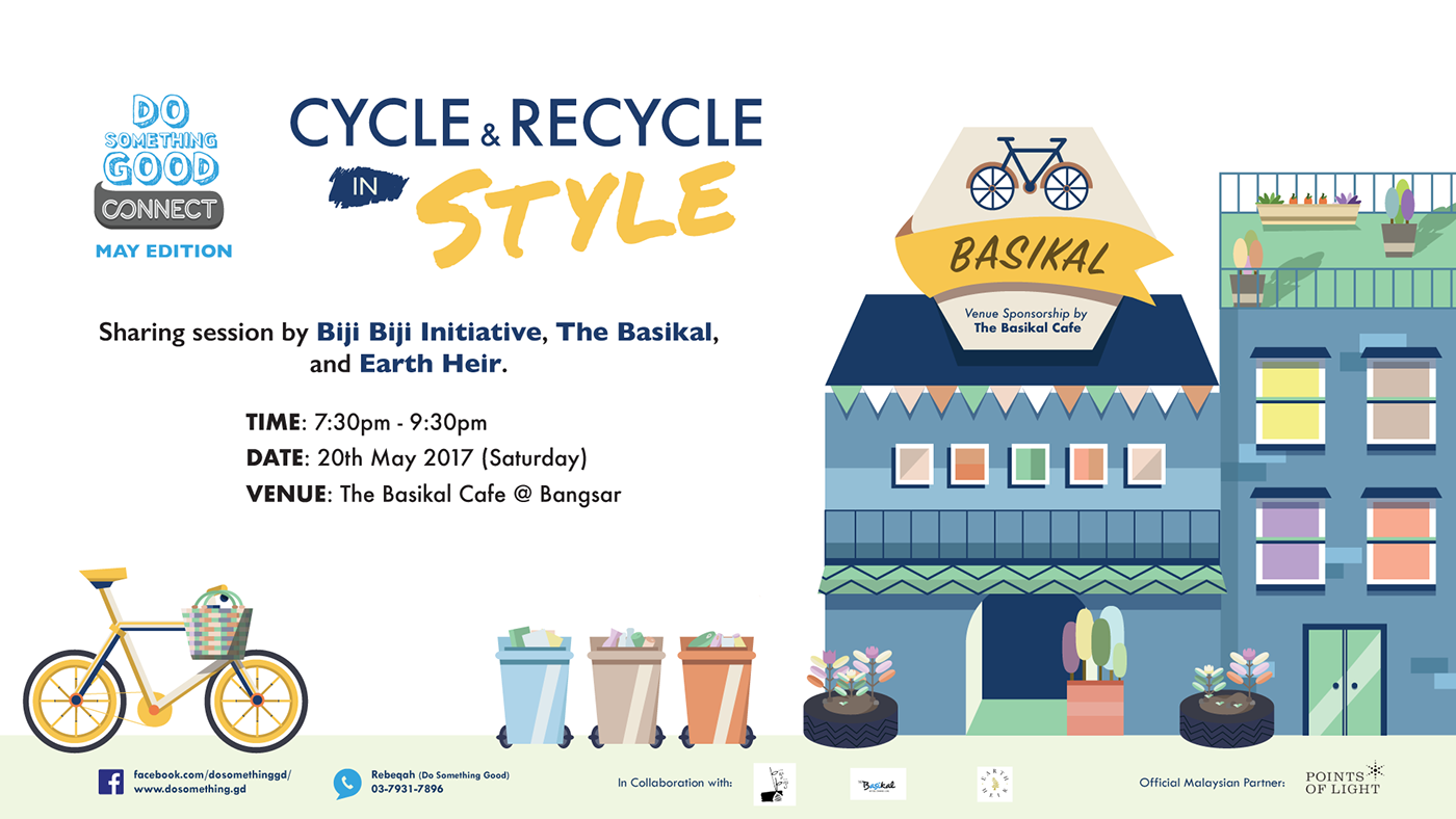 Event Poster ILLUSTRATION  Bicycle recyle buildings plants eco-friendly carbon footprint healthy