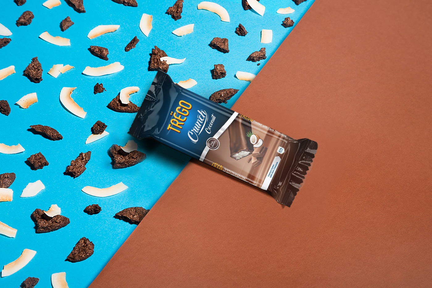 BAR PACKAGING chocolate chocolatebar Coconut dark Layout Packaging peanuts snack Trego
