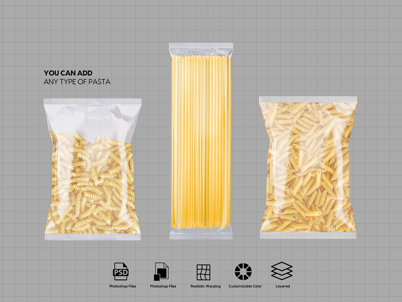 farfalle Fusilli Mockup Packaging Pasta pasta mockup Pasta Packaging penne rigate spaghetti spaghetti mockup