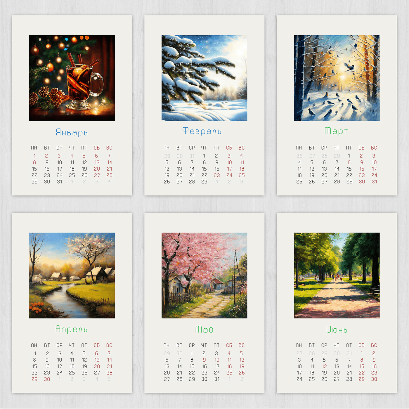 календарь 2024 calendar календарь 2024 Нейросети kandinsky ai minimalizm полиграфия печать А5