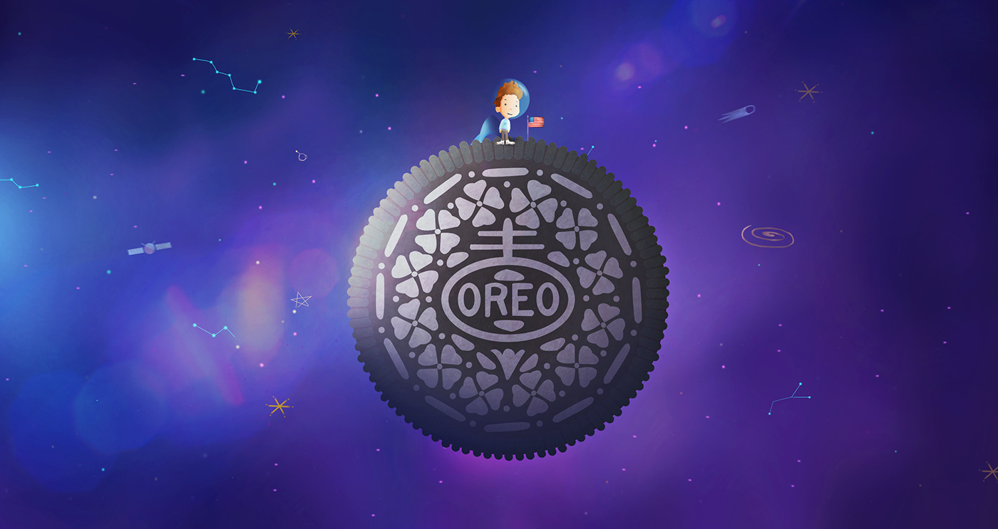 oreo Illustrative 2D 3D 2D design 2D Animation design moon Space  photoshop digital childrens book story boards Style
