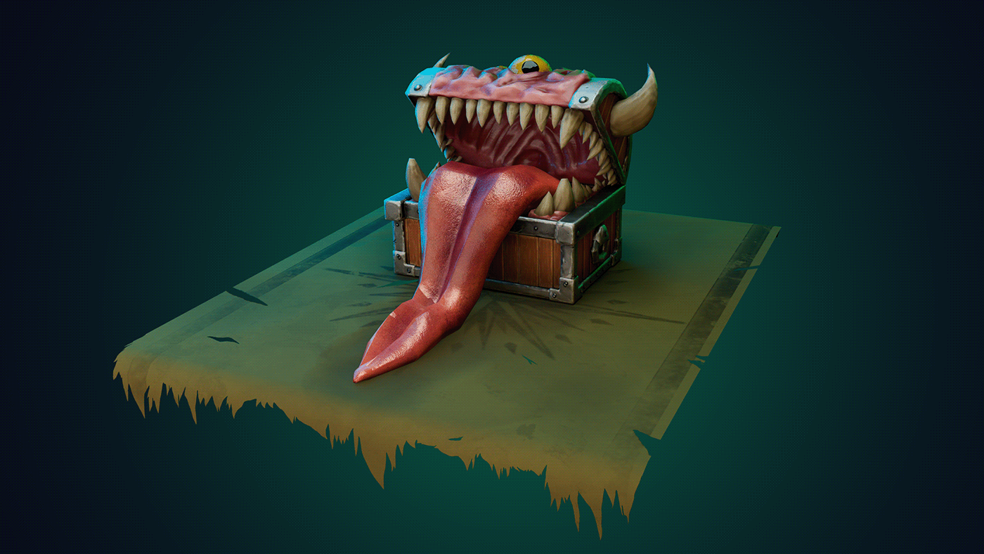 stylized chest mimic chest Handpaint 3D fantasy lowpoly game asset Magical