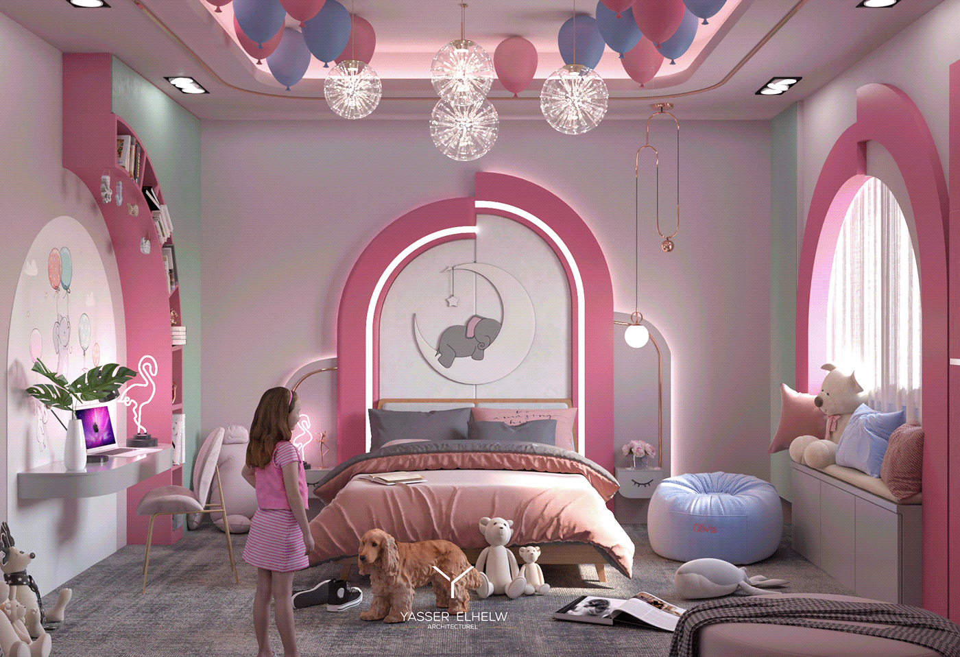 3dmax architecture girl Interior Architecture interior design  kid's room relax room simple specialdesign  