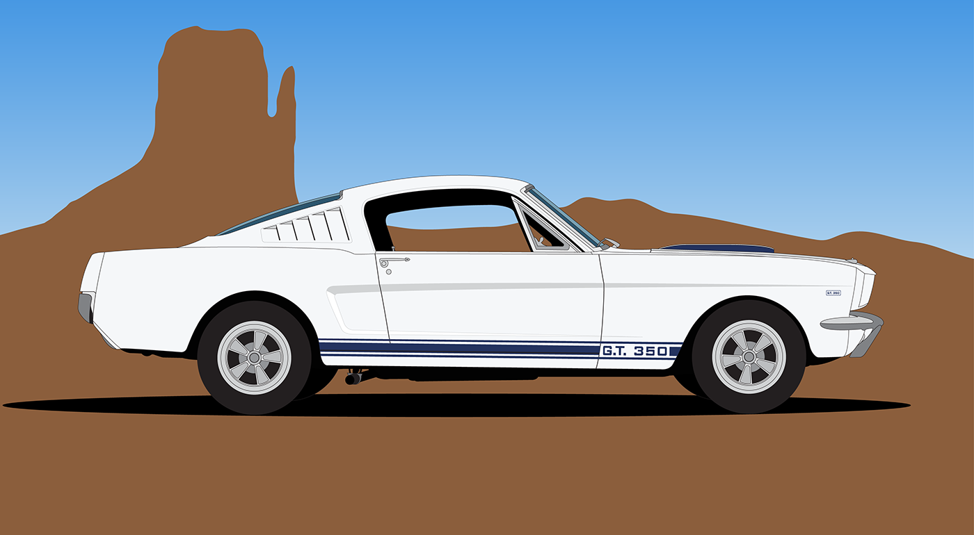 Cars desert ILLUSTRATION  Illustrator Mustang shelby vector