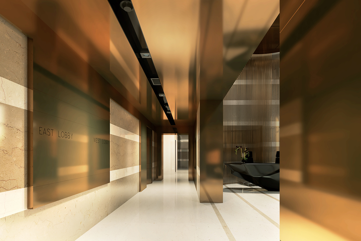 Entrance Lobby design luxury architecture brass black zenith 3D visualization