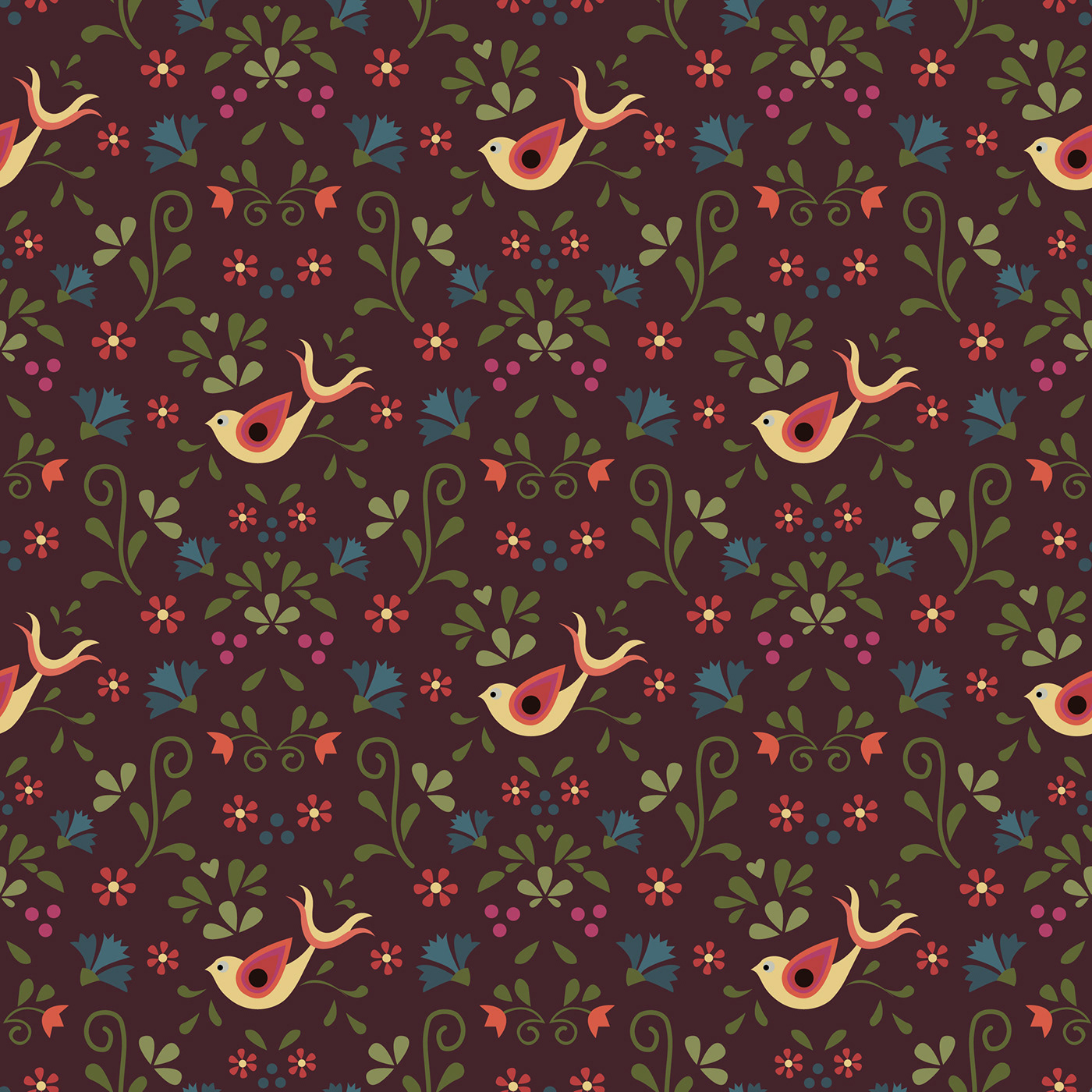 bird brown Flowers folk Folklore pattern