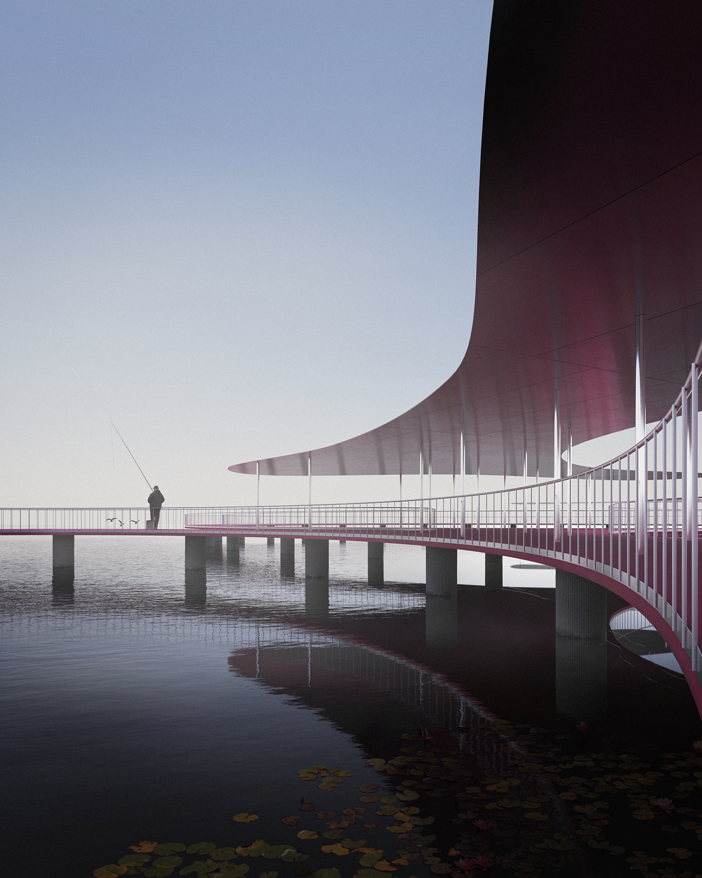 architecture archviz bridge CG corona fog pink Render river visualization