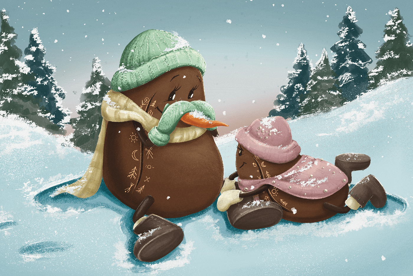 branding  Character design  children's book Christmas Digital Art  Holiday ILLUSTRATION  new year postcard snow