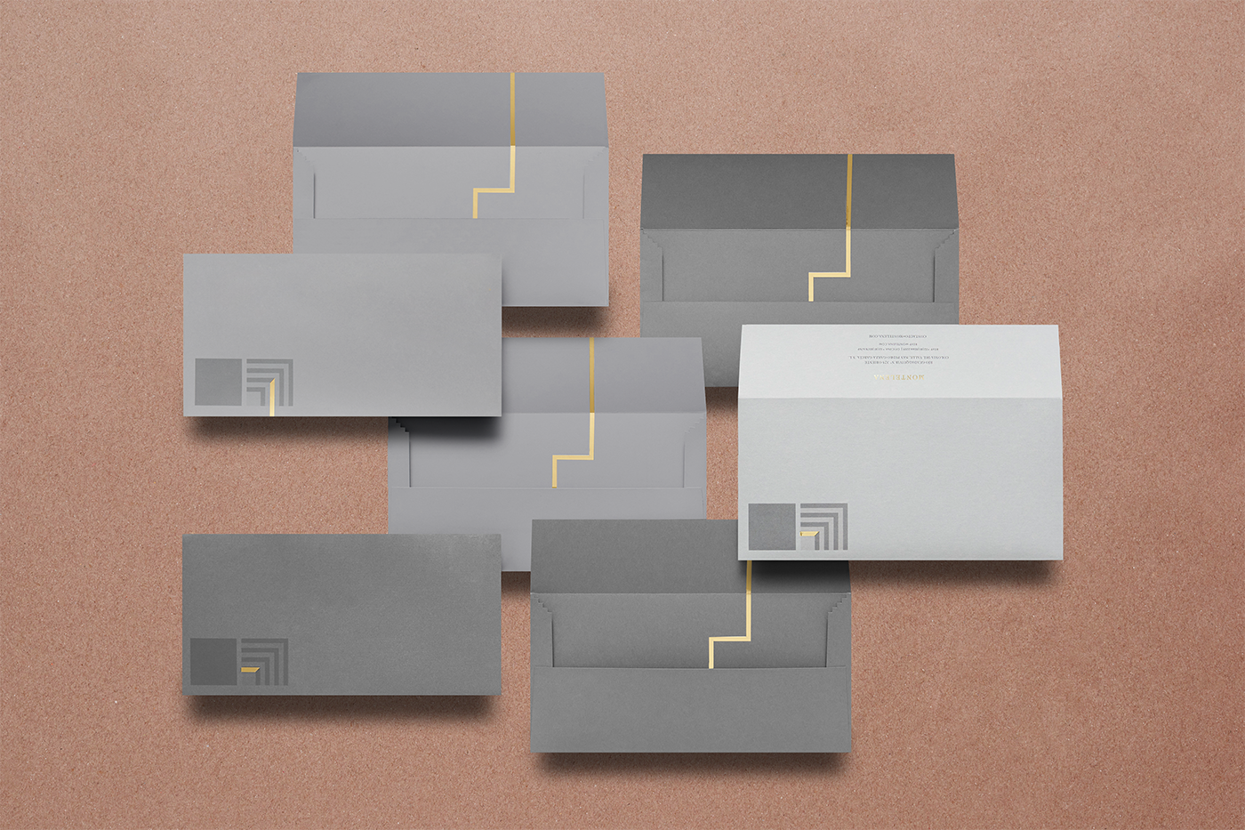 montelena Anagrama graphicdesign gold geometric stairs branding  catering brandbehaviour stationary