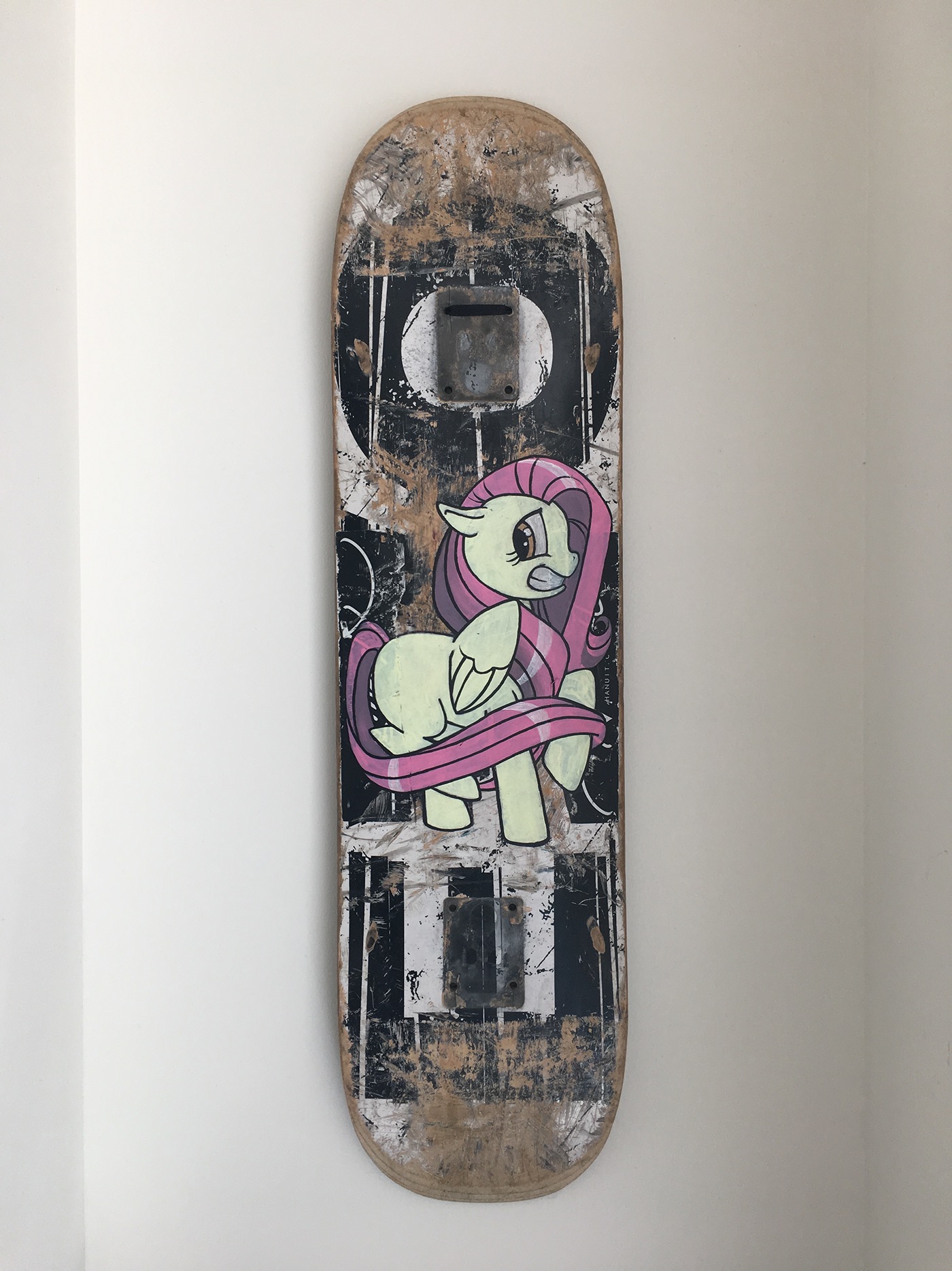 recycled art skateboard fine art acrylic paint my little pony Fluttershy design graphic ILLUSTRATION 