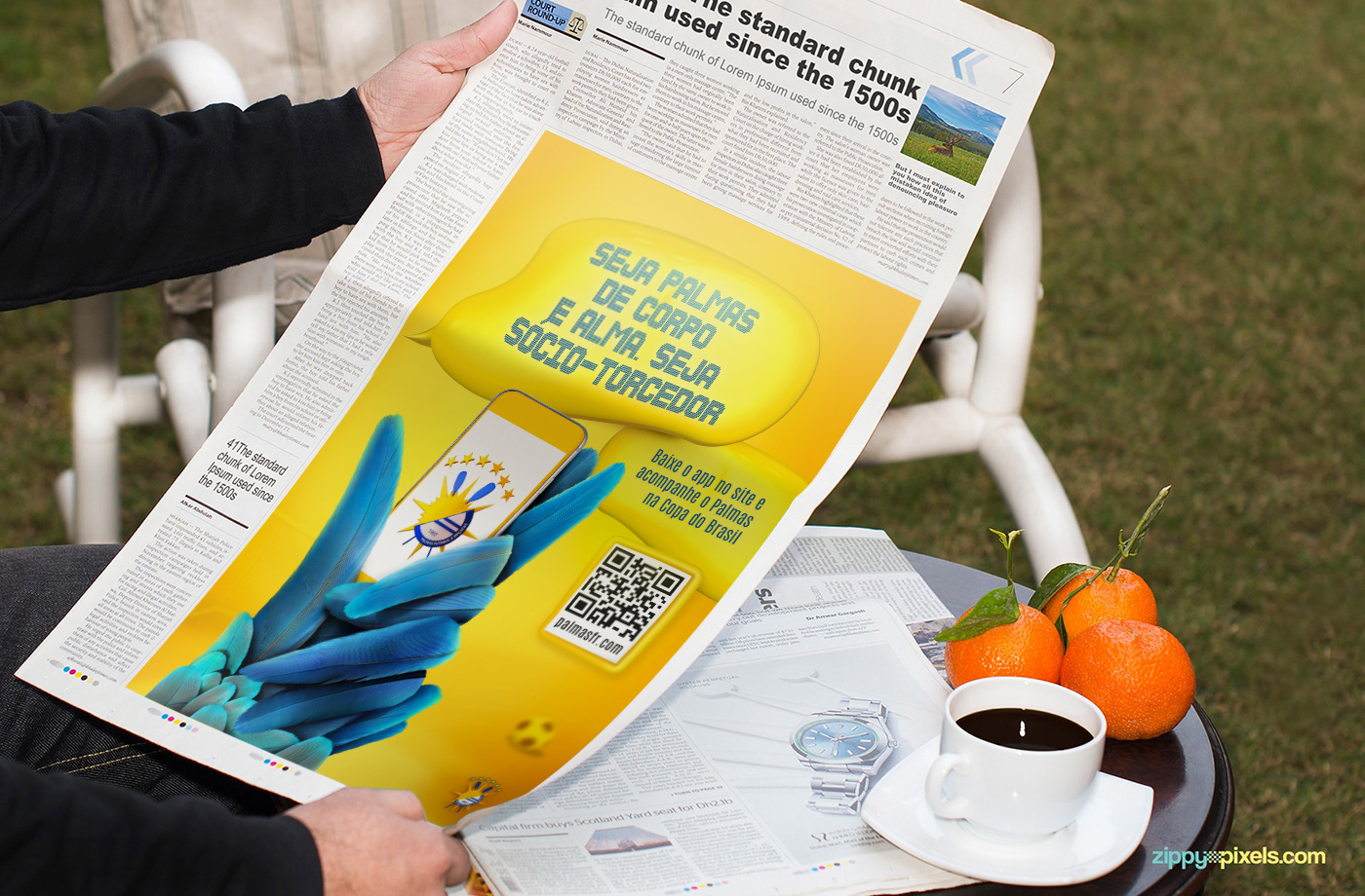 futebol app campanha publicidade publicity campaign yellow blue macaw arara