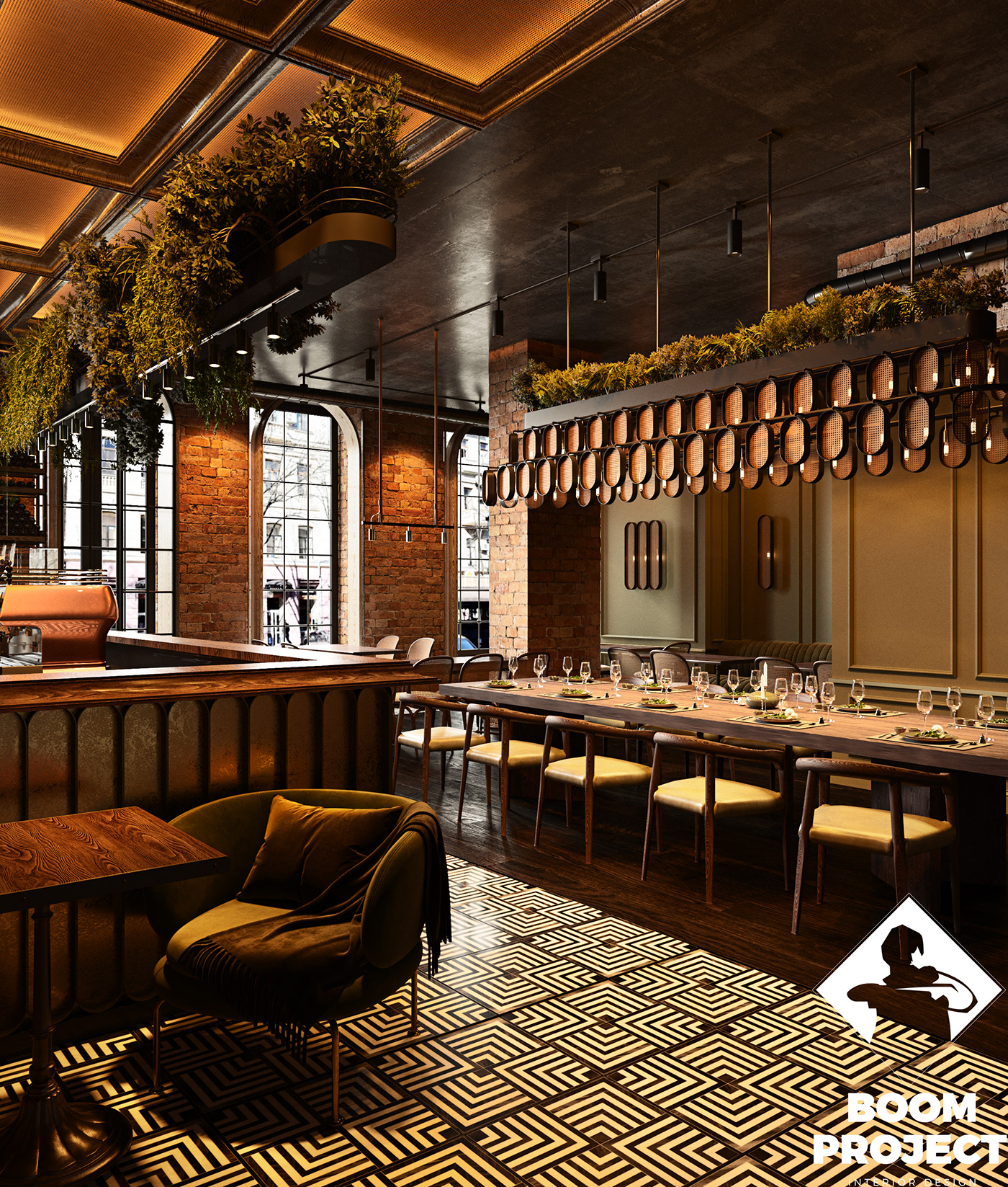 brick grunge interiordesign Odessa Render restaurant concept CoronaRender  design ukraine