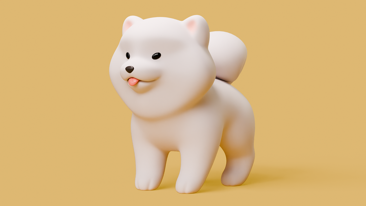cartoon funny pet Character cute puppy happy smile kawaii minimal stylized dog samoyed
