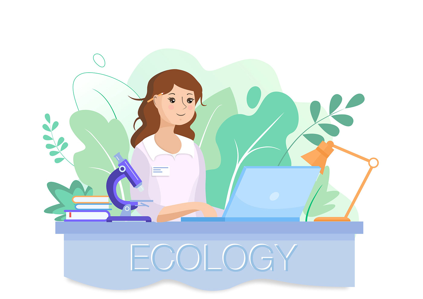 girl laptop female scientist Ecology microscope