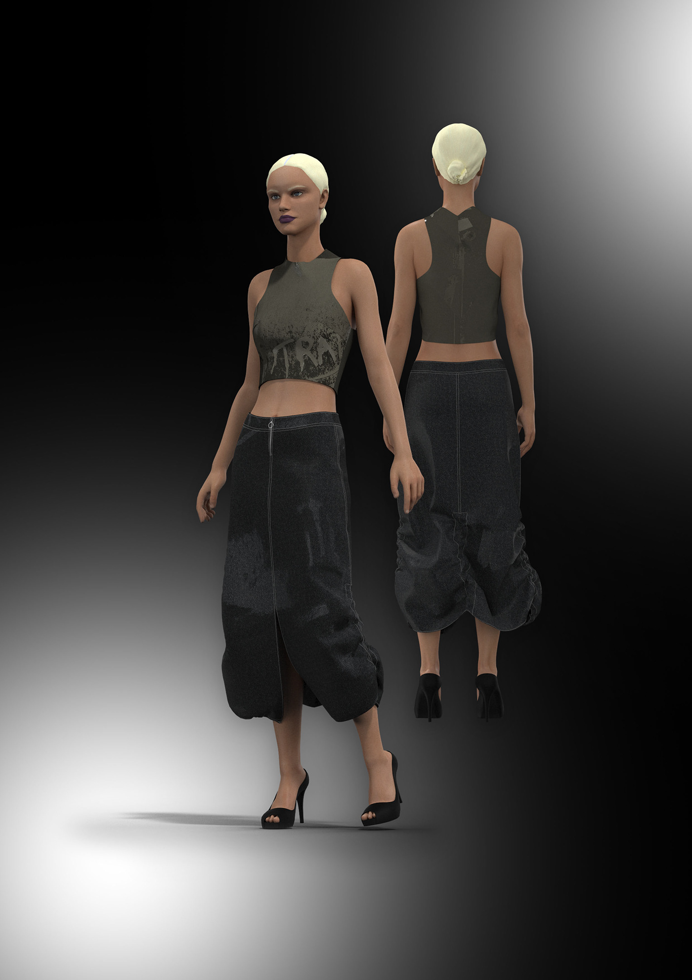 avatar Clo3d croptop Digital Art  fashion design Render skirt top