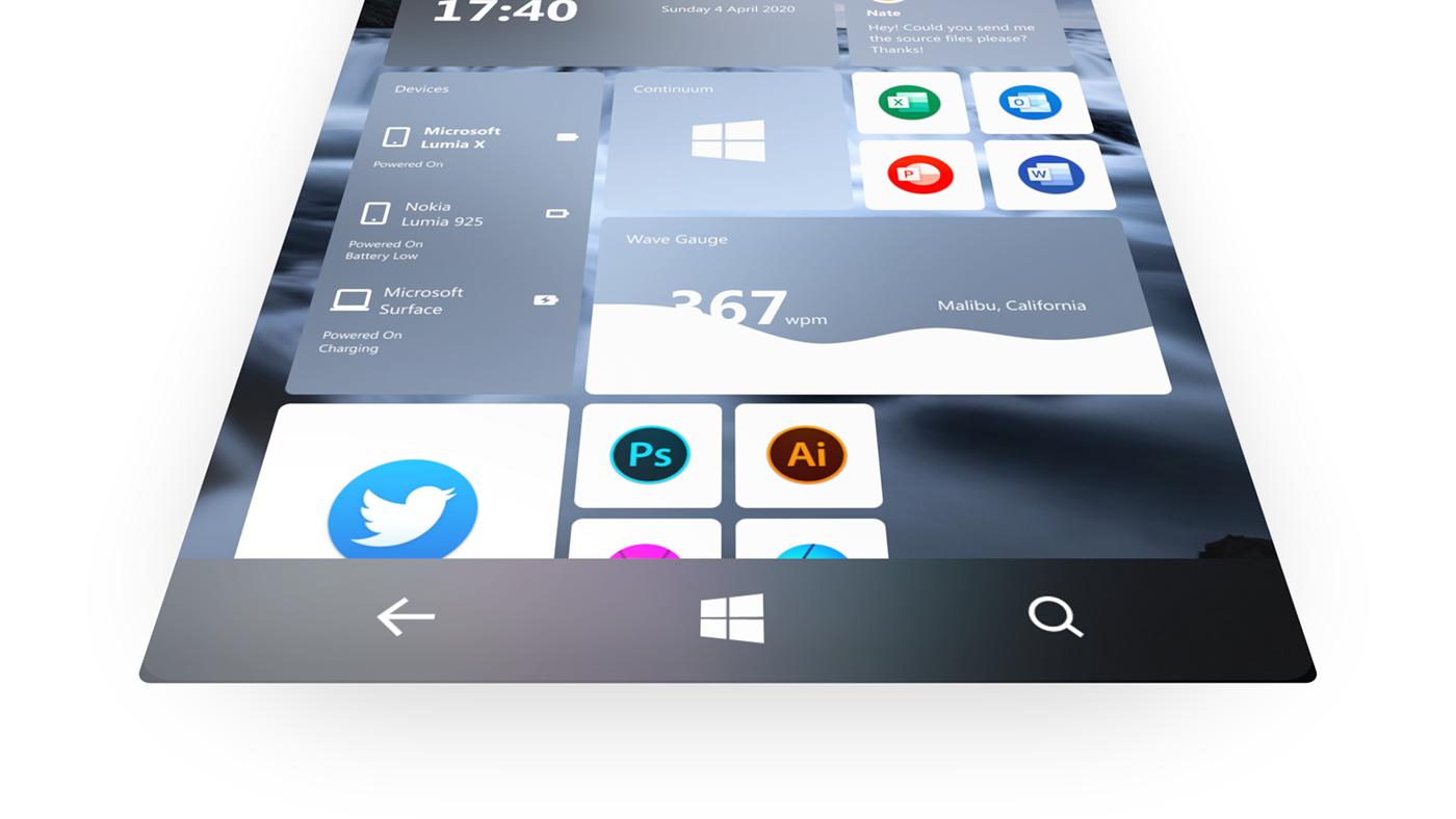 3D concept Microsoft mobile motion redesign UI ux windows windows 10