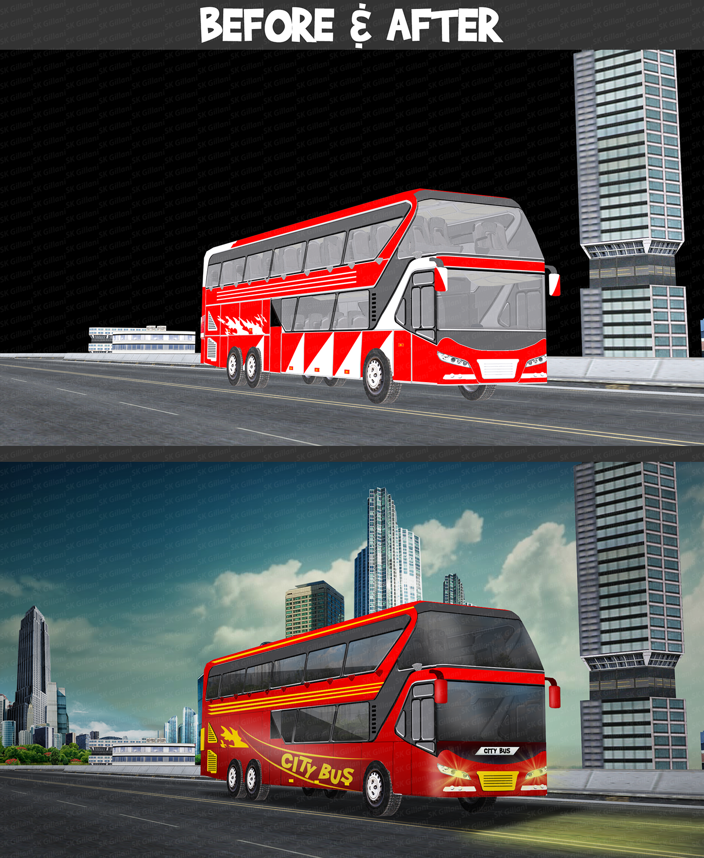 before after compression design game city bus branding  Render