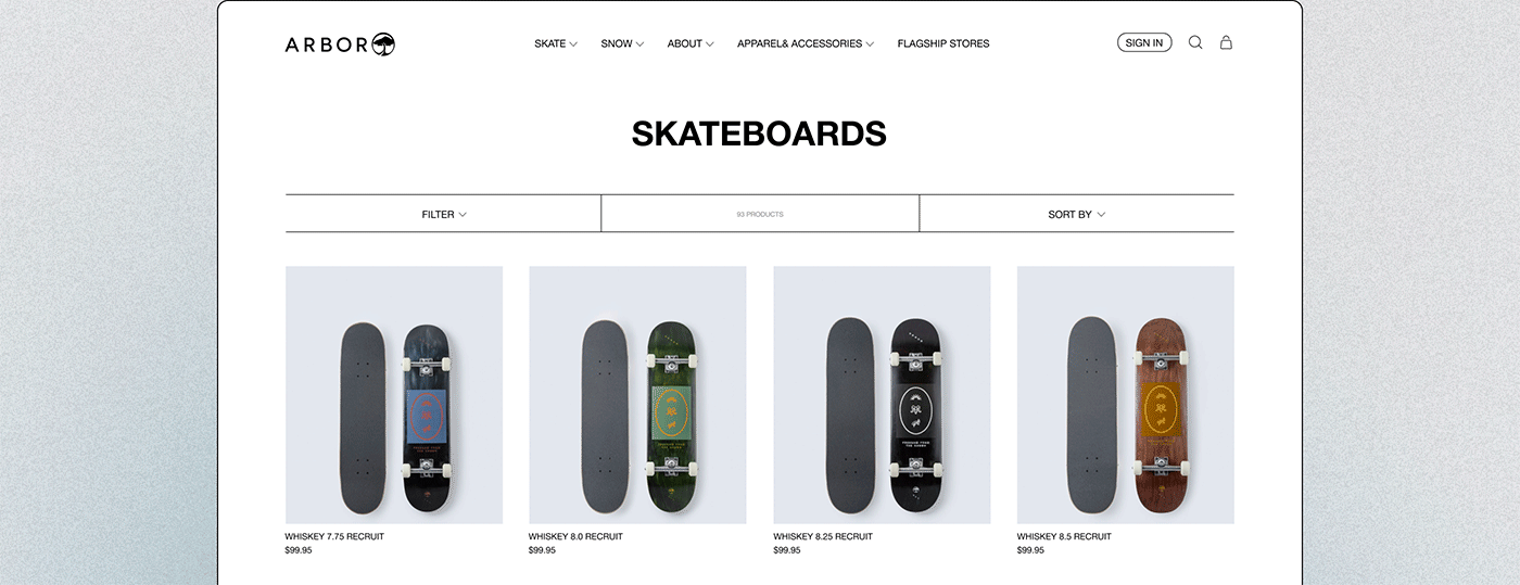 arbor grid magazine minimal redesign skateboard sport typography   UI/UX Website