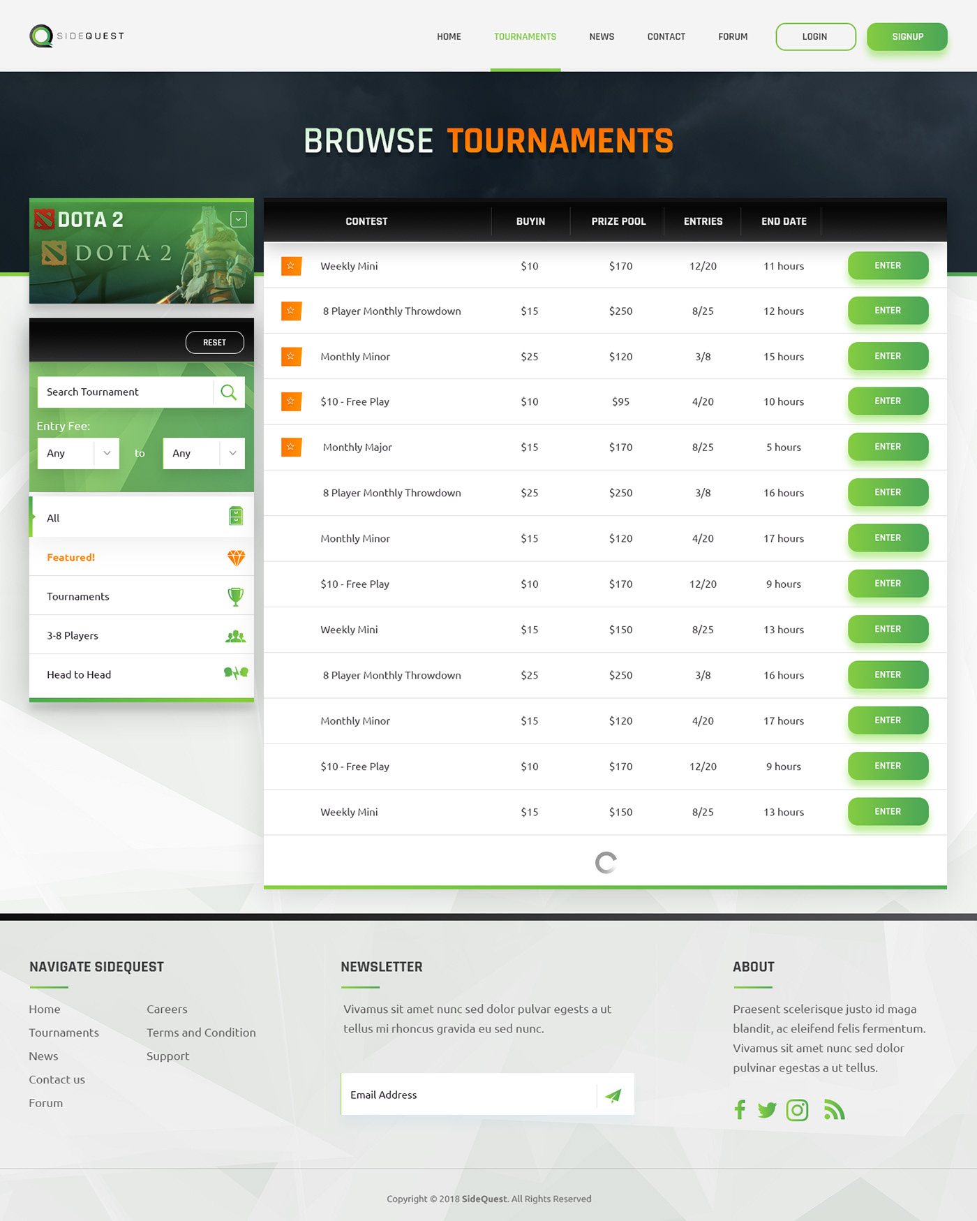Web Design  Gaming video game UI/UX mmorpg esports Website online game Fortnite dota 2