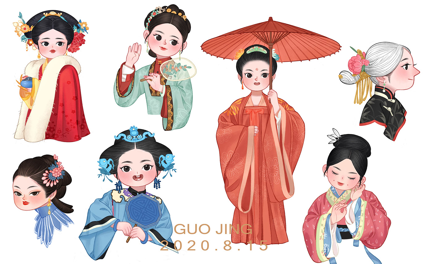 painting process Chinese style Q version girl