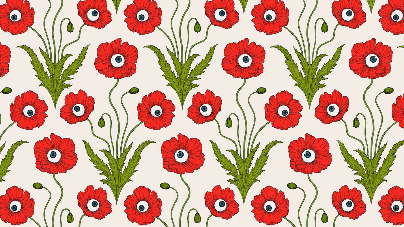 pattern design  surrealism wallpaper Wallpaper design floral eyes graphic design  surface design ILLUSTRATION  spoonflower