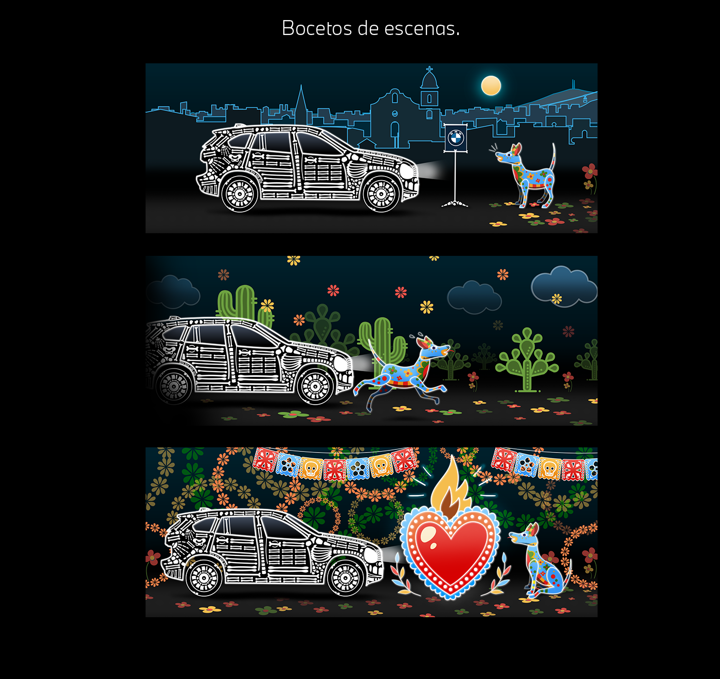 Advertising  app art arte BMW concept diademuertos ILLUSTRATION  mexico video