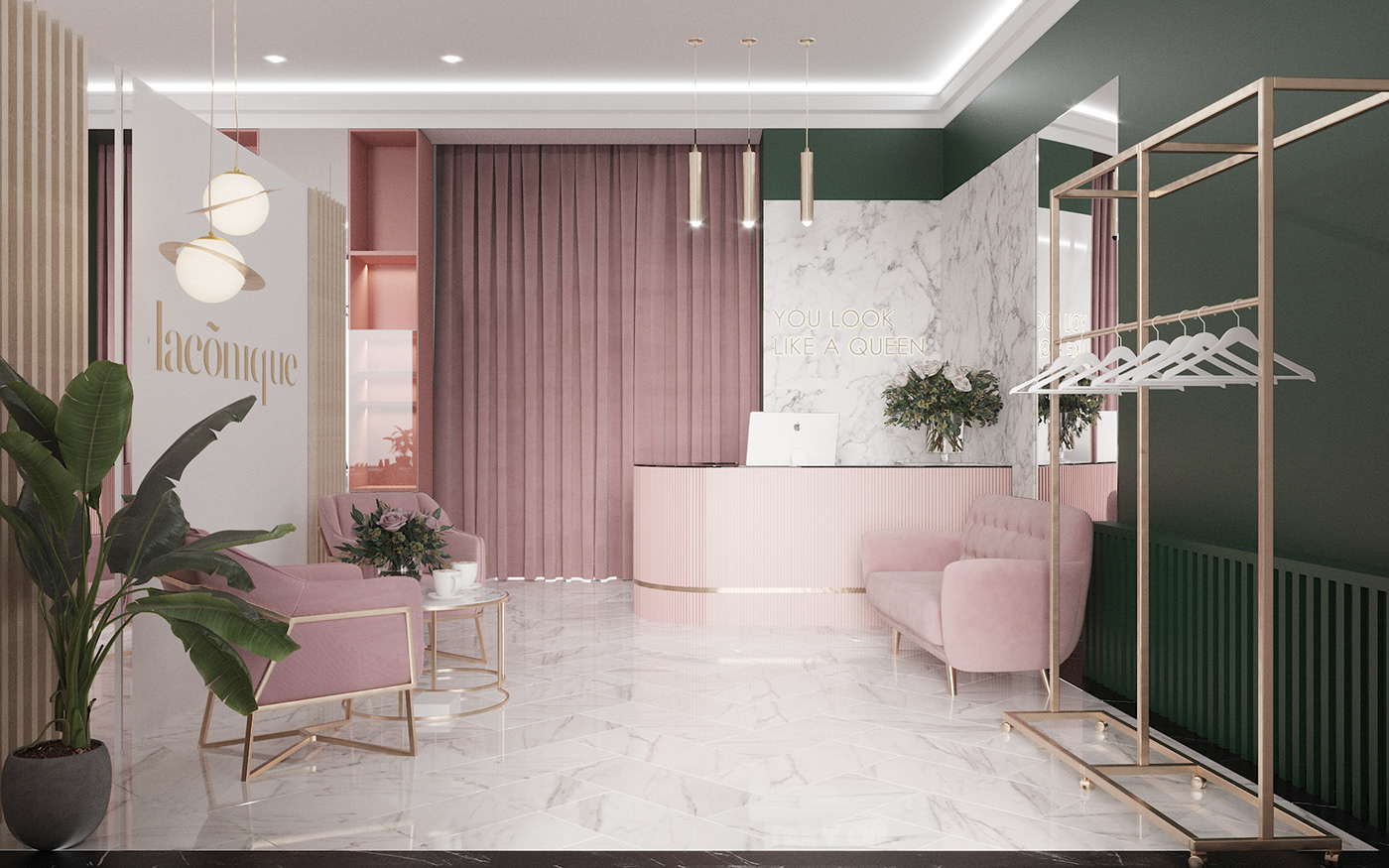 beauty design green hairdresser's Interior pink salon