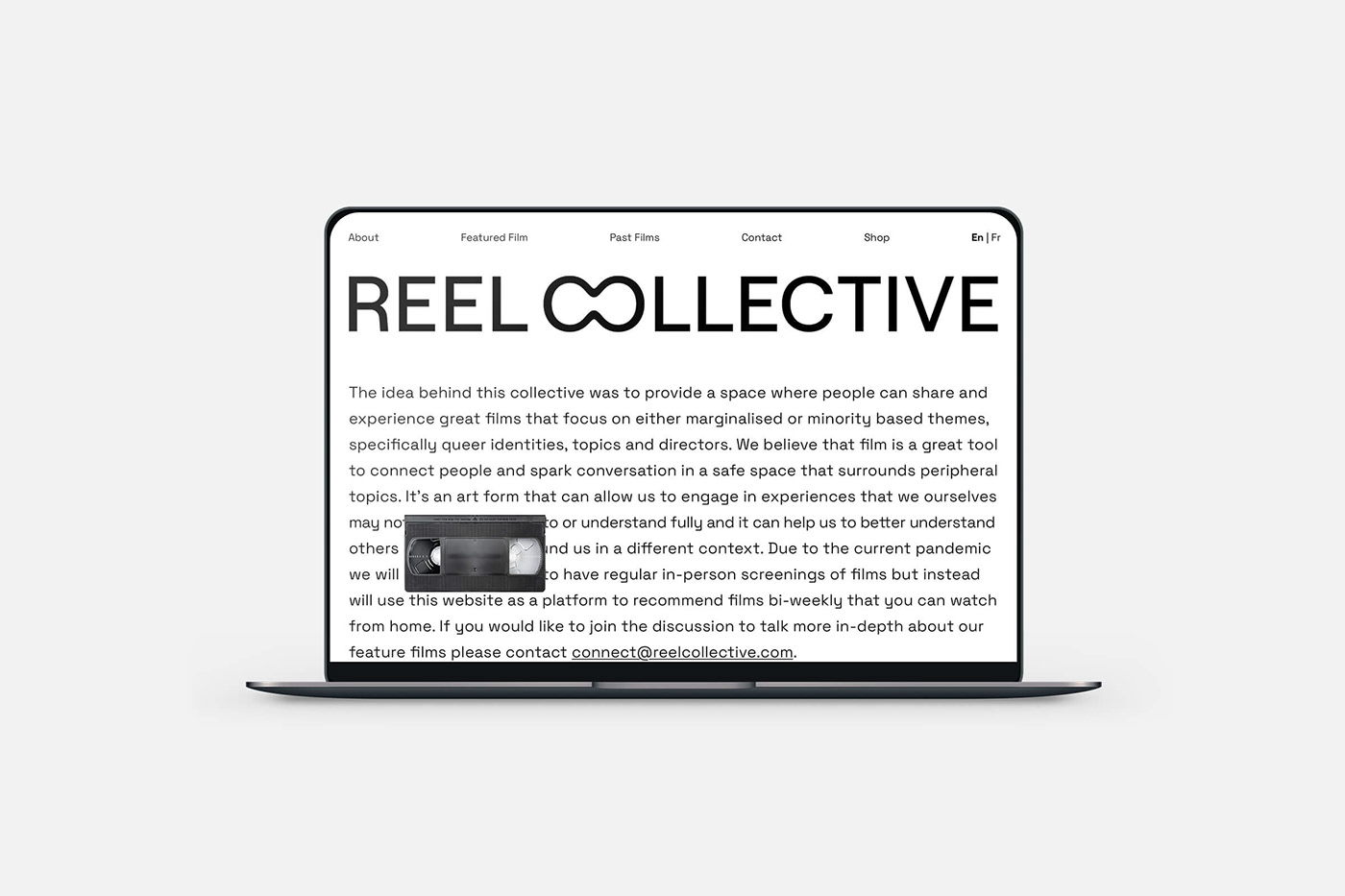Reel Collective homepage web design in laptop device.