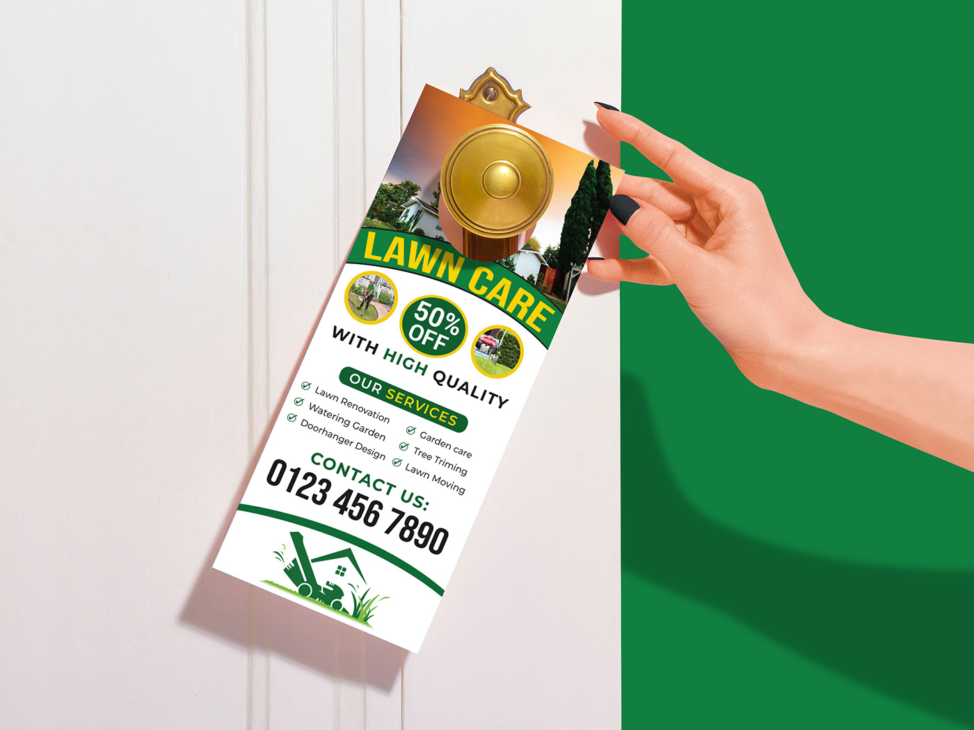 I will design door hanger, solar, lawn care, cleaning for you