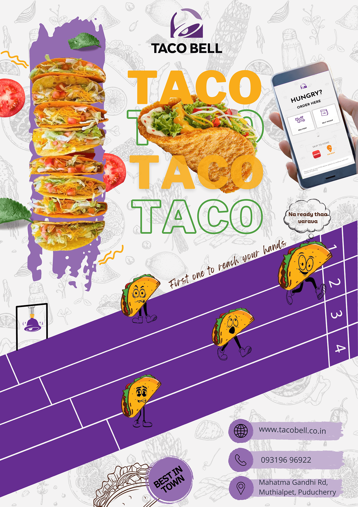 tacobell Tacos Illustrator flyer food poster hotel flyer design Socialmedia taco poster