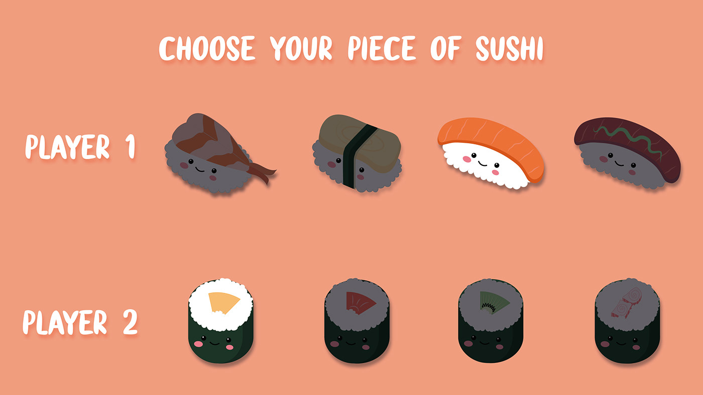 Sushi Food  ilustration ilustracion ilustrator game vector digital illustration Character design  tictactoe