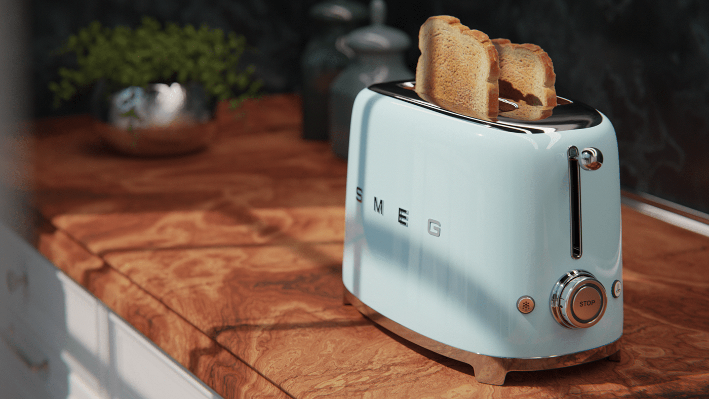 blender Render visualization smeg kitchen animation  3d modeling CGI SMEG toaster