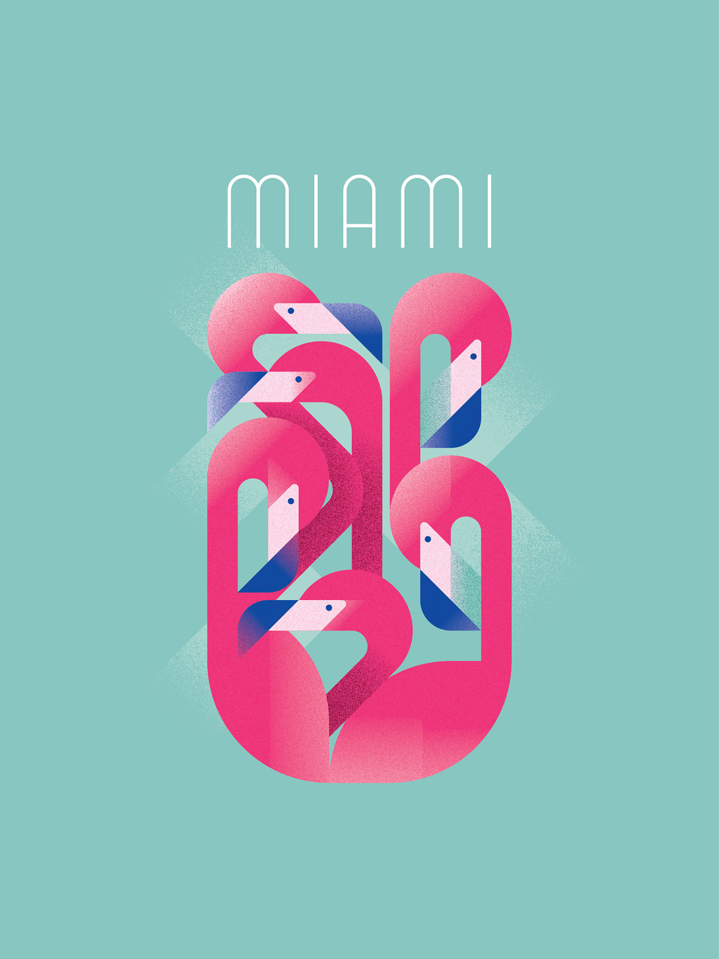 miami beach south flamingo birds outline art deco Style t-shirt Retro