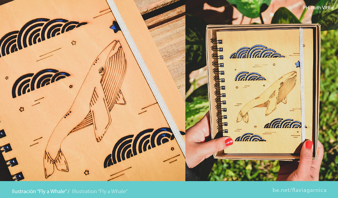 creatividad cuadernos de madera Ilustración lineal laser laser cut line art notebook Sustainable sustentable wooden