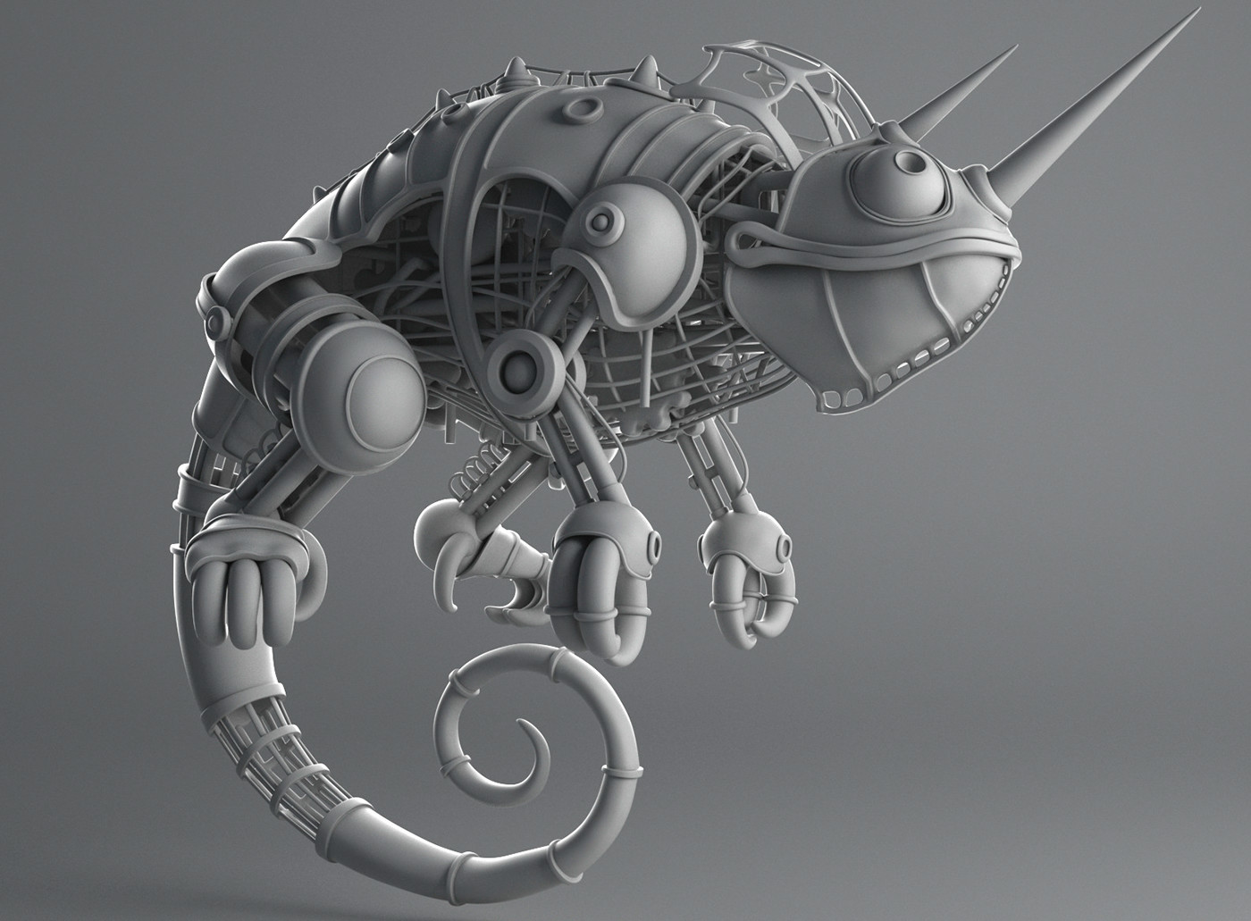 sculpt 3dsmax vray steampunk character metal texture mecha robot chameleon animals creature nature pixologic zbrush sculpture 3dmodeling mechanical sci-fi substancepainter