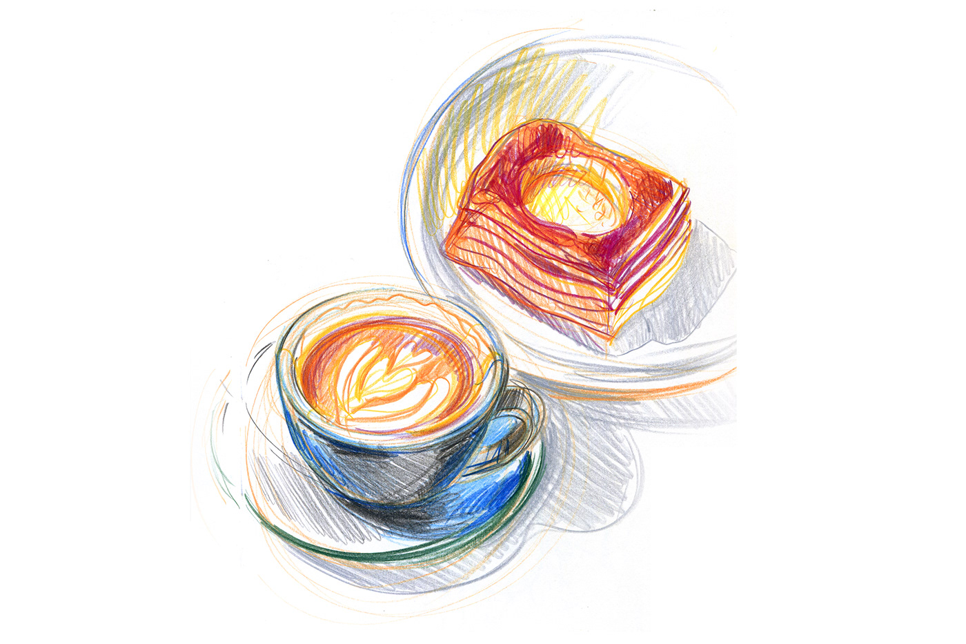 art book cafe Coffee color pencil copenhagen denmark Food  foodillustration sketch Travel