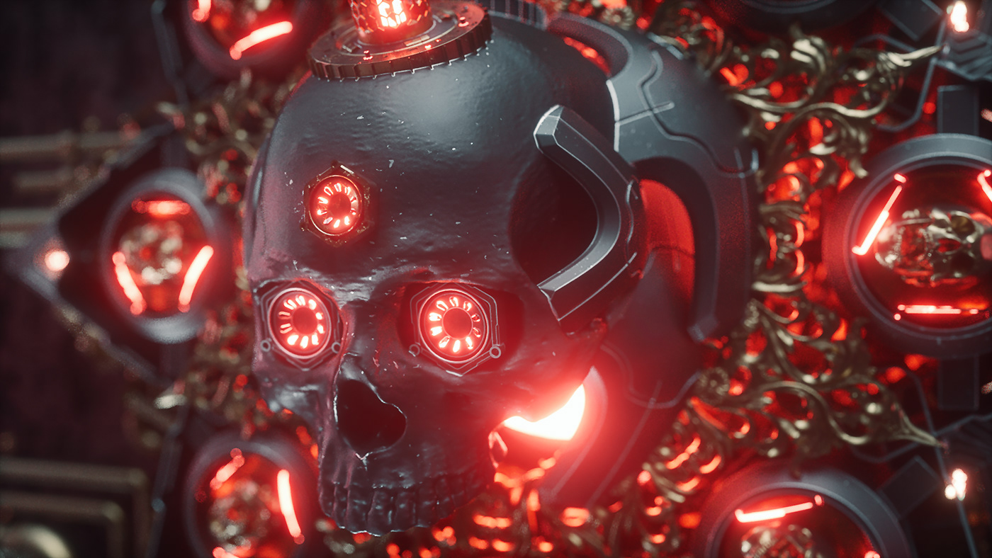 billelis mech tech robot mecha 3D ILLUSTRATION  octane skull Cyborg