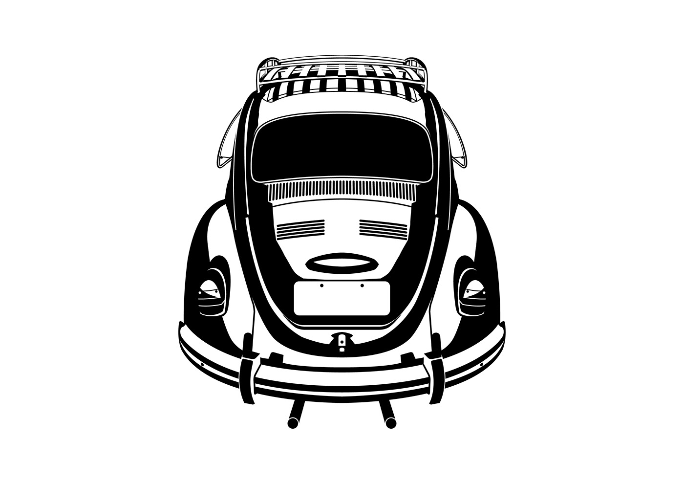Classic beetle volkswagen car vector black and white