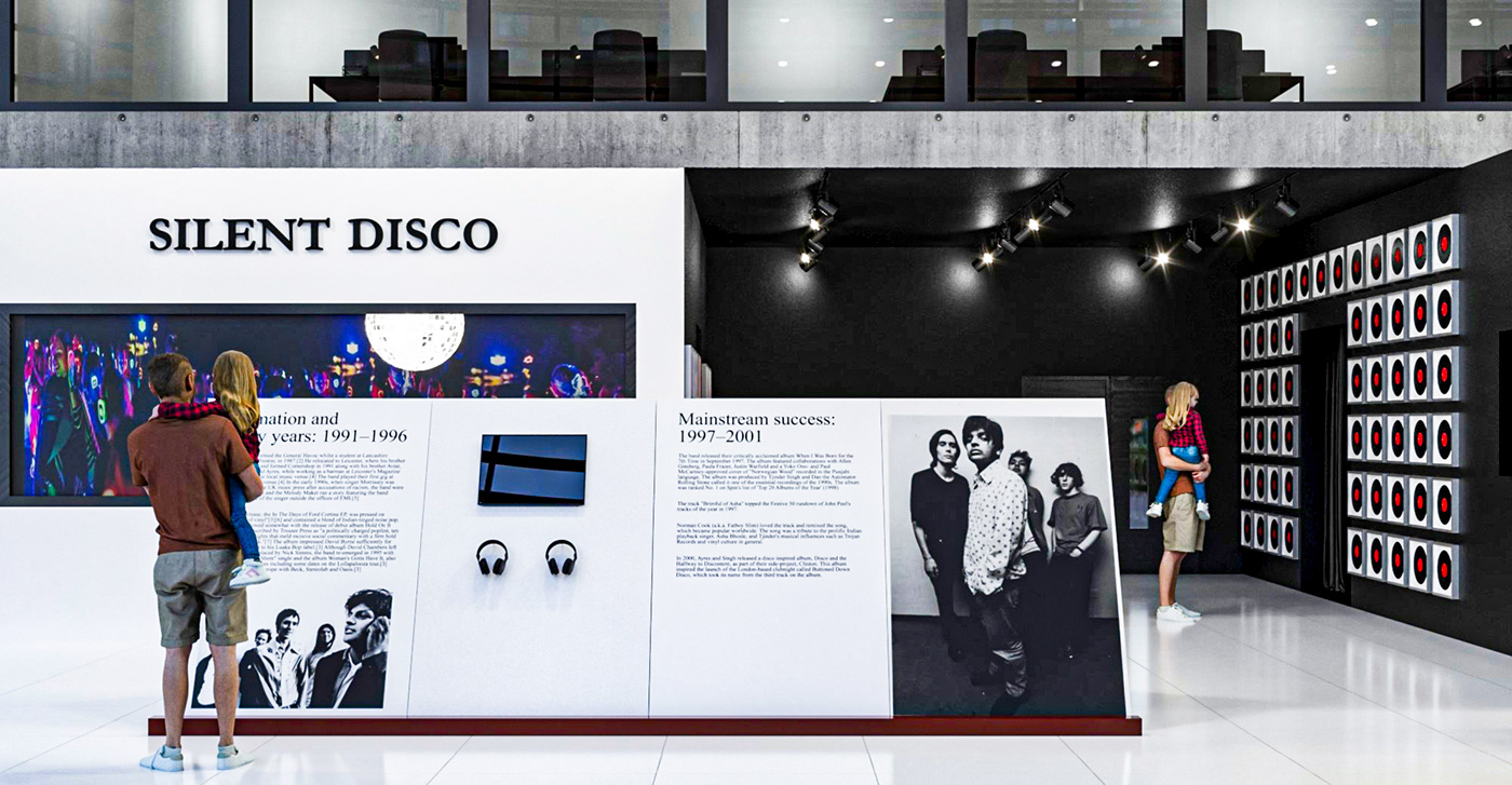 Exhibition  museum Cornershop music visualisation interior design  corona 3ds max exhibitiondesign MUSEUMDESIGN