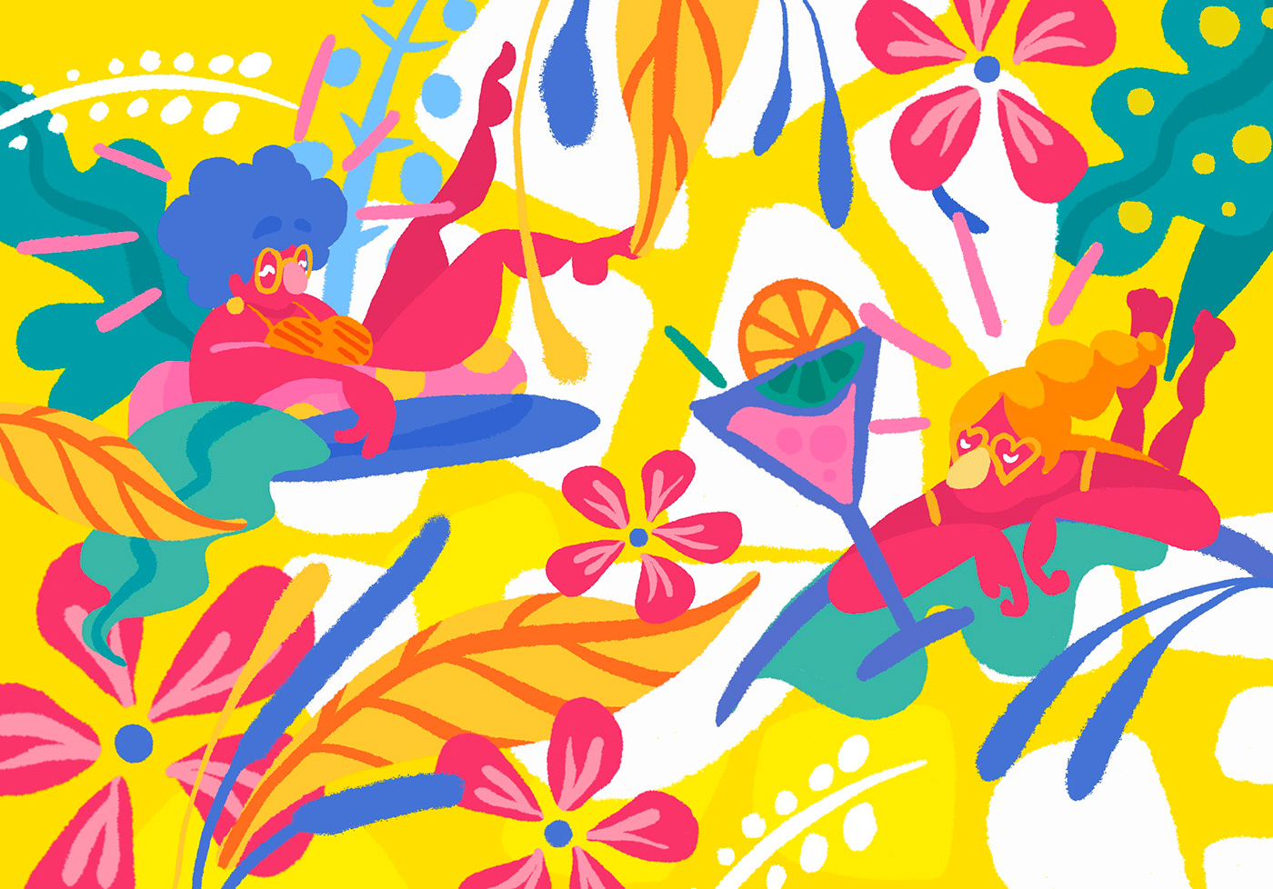 energetic floral Flowers girl ipanema Mural pattern summer Tropical women