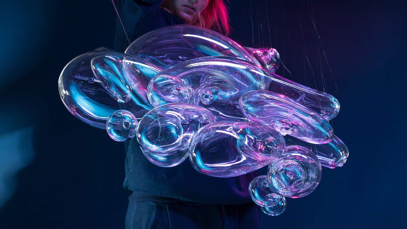 photoshoot sculpture glass Glassworks handcrafted cloud Glass Cloud retouch album cover bubbles