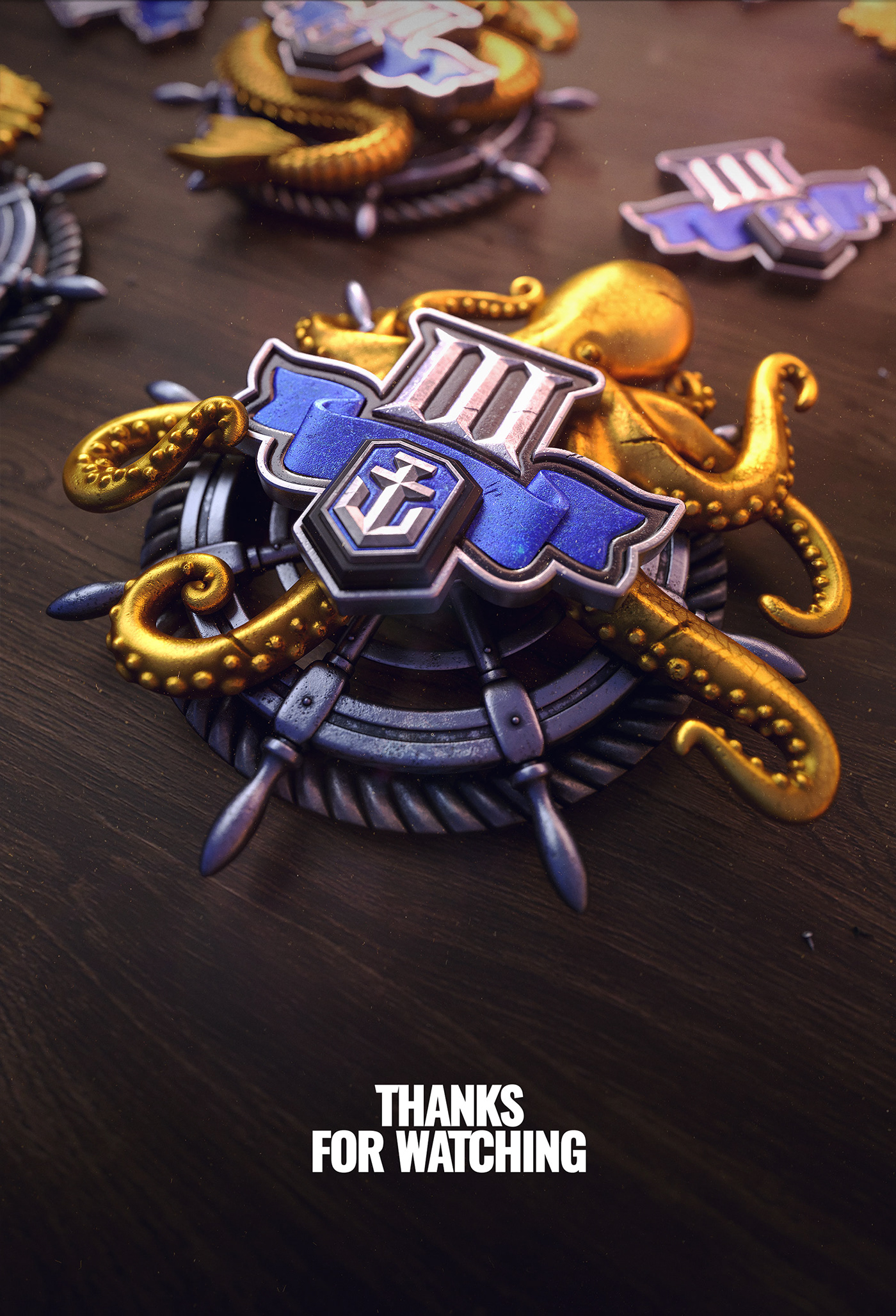 3D octopus gold sea serpent seahorse metal badge Ocean fabric Medal ship's wheel
