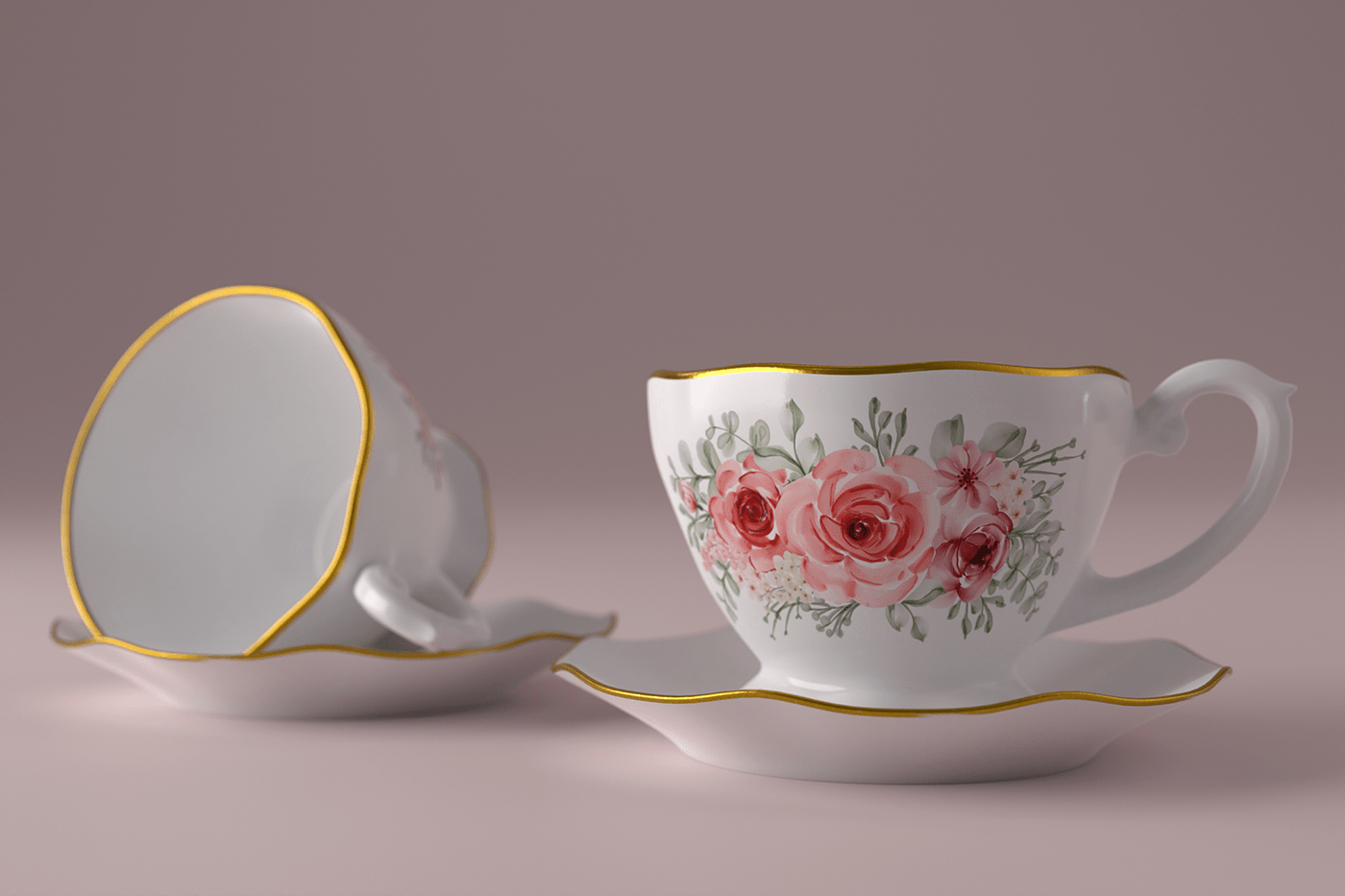 3D blender ceramics  CGI Coffee cup porcelain tea teapot teaset