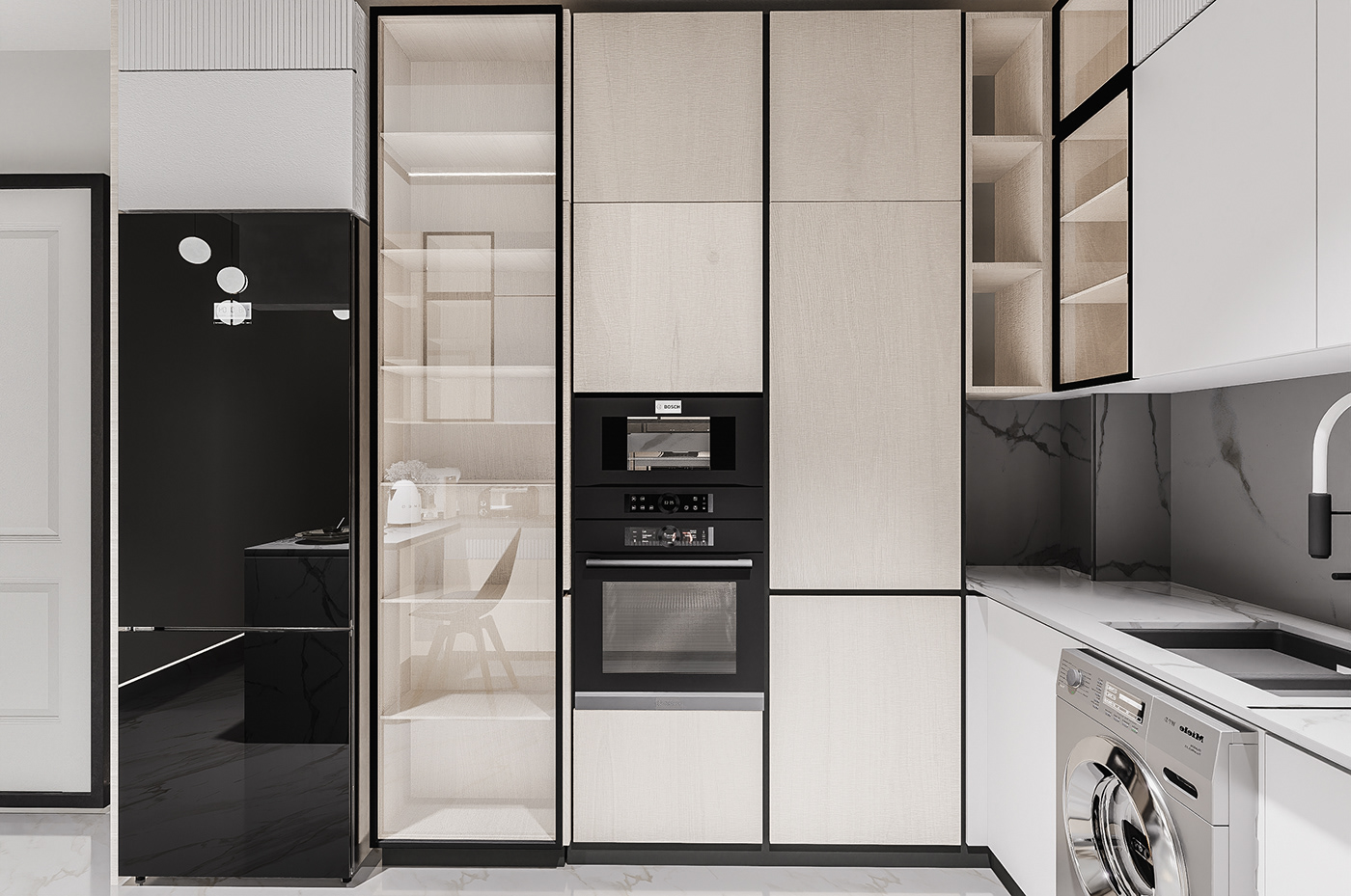 kitchen american kitchen interior design  Render visualization modern vray 3ds max refrigerator fridge