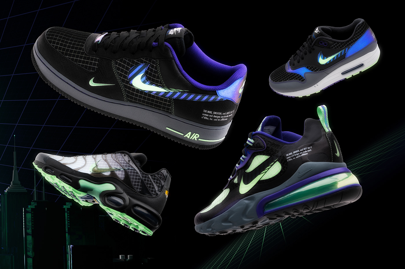 animation  3D Nike footlocker neon motion af1 air force one Swoosh nike react